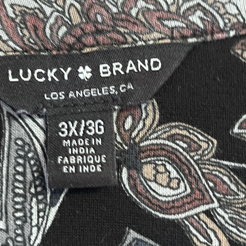 Lucky Brand‎ Black Floral Paisley Print Tunic Top 3X Viscose - Picture 3 of 10